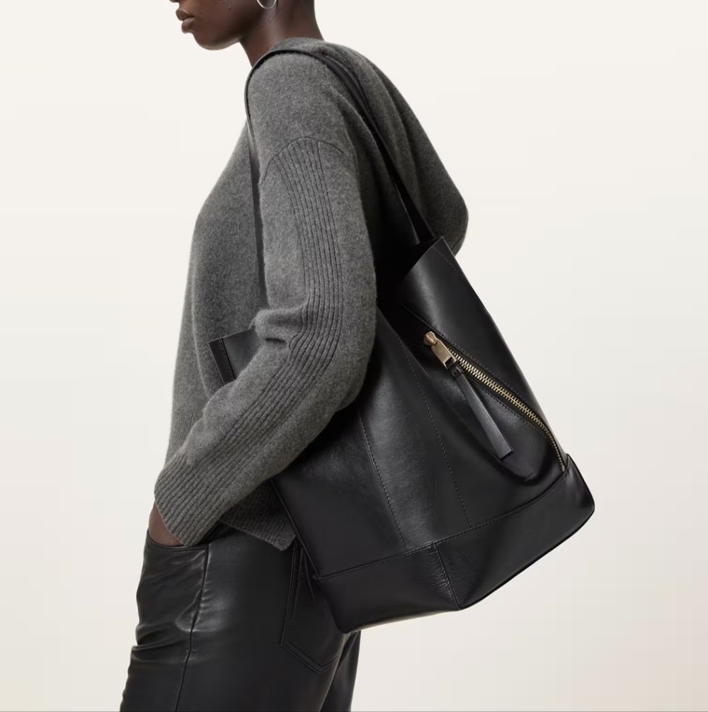 All Saints Black Leather Hobo Bag with Gold Hardware - Picture 2 of 11